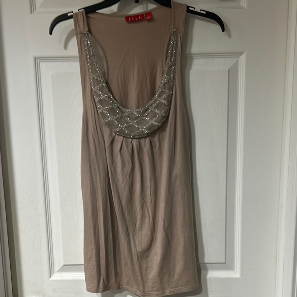 Ellie Tan Sleeveless Embellished Tank Top